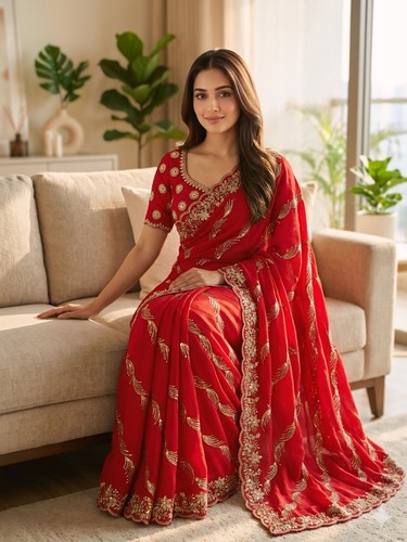 Bollywood rosso designer sari - rosso,
