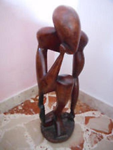 Scultura legno uomo pensante - scultura,