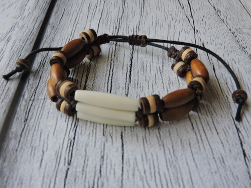 Bracciale etnico legno osso - legno, &